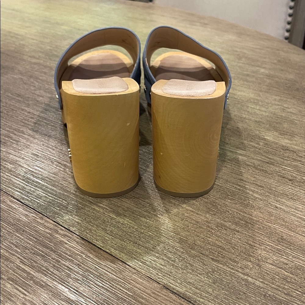 Veronica Beard Hannalee Blue Suede Wooden Clog Sandal - Picture 3 of 5